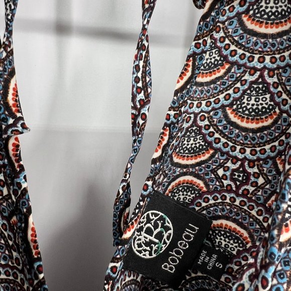 Bobeau Dress Fan Printed V Neck Bell Sleeve Shift Mini - Picture 5 of 10